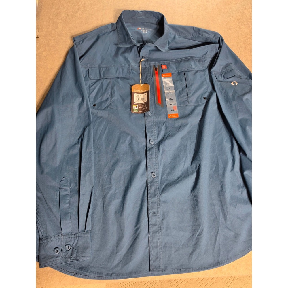 The American Outdoorsman Mens XXL LongSleeve Ripstop Fishing Shirt Dusk Blue NEW